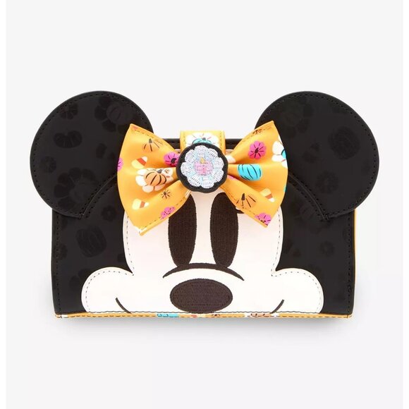 NWT Loungefly Disney Minnie Mouse Floral Pumpkin Mini Wallet - Picture 1 of 3
